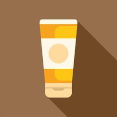 Yellow plastic tube containing moisturizing cream with blank label on brown background