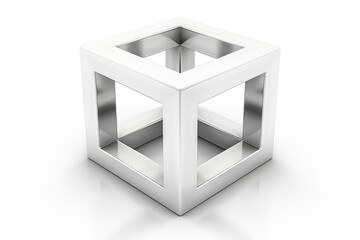 3D Render of a Silver Metal Cube with a Hollow Interior