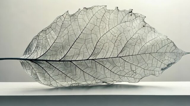 Close-up of a translucent leaf skeleton on white background, nature detail concept.