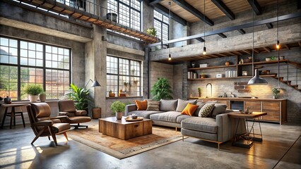 Fototapeta premium Cozy Warm Industrialized Rustic Concrete Loft