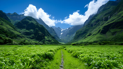 Naklejka premium View Valley With Mountains The Background
