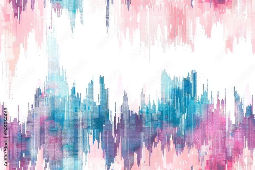 Poster blurred gradient pattern of skyscrapers and city silhouettes with smooth color transitions.