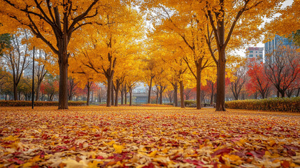 秋の公園と落葉