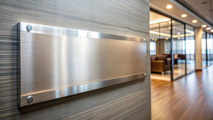 Brushed Metal Plaque with Bright Lighting in a Contemporary Office