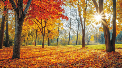 秋の公園と落葉
