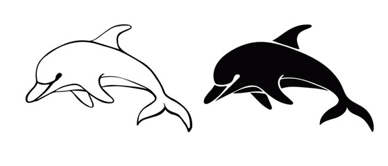 Line sketch,silhouette,stamp of marine mammal dolphin.Vector graphics.