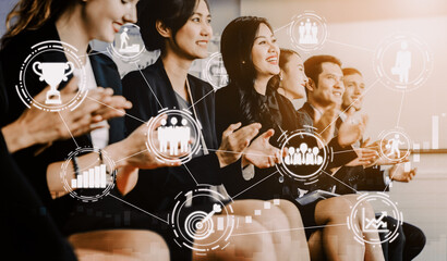 Human Resources Recruitment and People Networking Concept. Modern graphic interface showing...