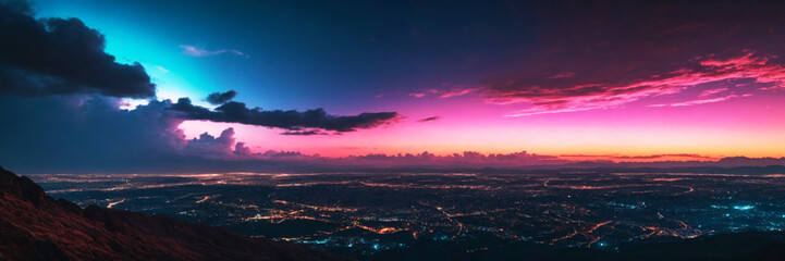 Neon-Toned Sky Over an Urban Landscape