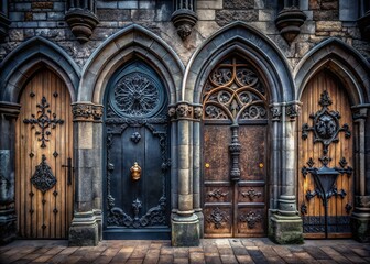 Fototapeta premium dark edgy gothic heavy metal door selection eerie mysterious