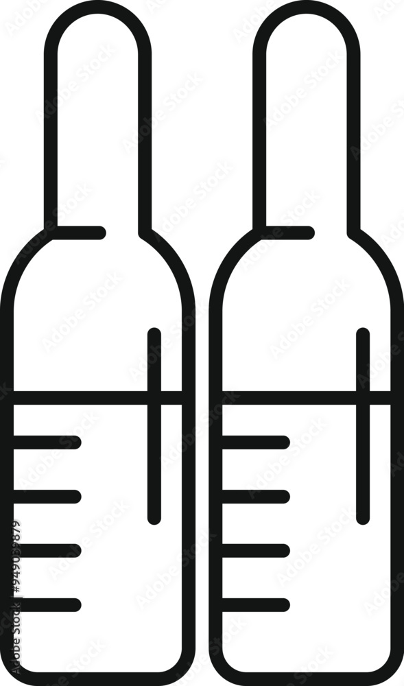 Poster simple vector icon of two medical ampoules with measuring scale showing liquid level