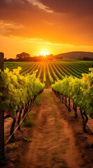 Fototapeta premium Aesthetically Captivating Vineyard: The Majestic Domain of Grapevines Under the Warm Hues of the Setting Sun