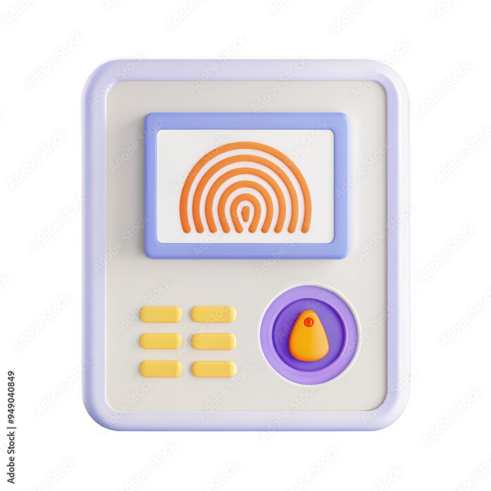 Poster colorful interactive device featuring a rainbow display and various buttons designed for engaging us
