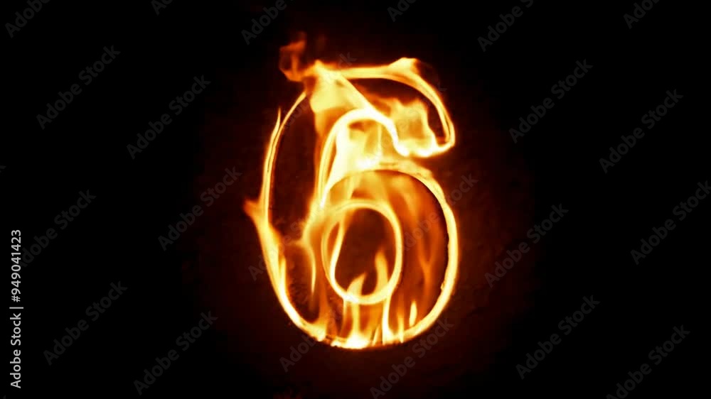 Poster number six engulfed in flames at night creating a striking effect generative ai