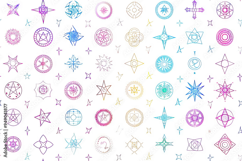 Poster abstract ornament on white background. seamless pattern with small circles, patterns and stars on a 