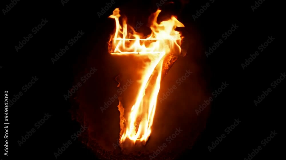 Poster flaming number seven illuminated against a dark background at night generative ai