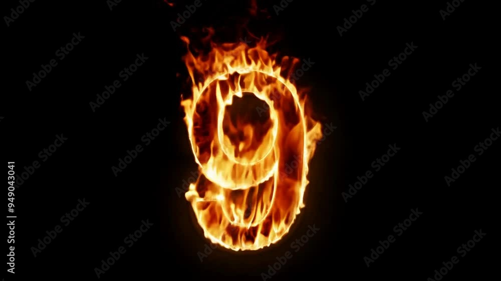 Poster vivid fire effect on flaming number nine against dark background generative ai