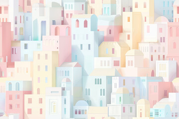 Seamless pattern with 3D houses in pastel colors