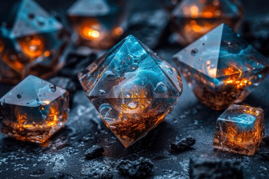 Glowing Crystal Cubes on Dark Background