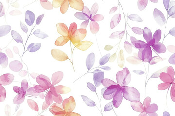 Floral pattern with branches and leaves in watercolor multicolor technique, pastel colors.