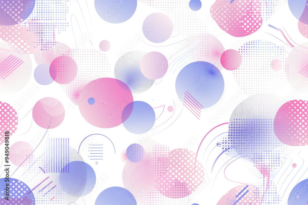 Poster abstract pattern of colored circles and geometric shapes on a white background
