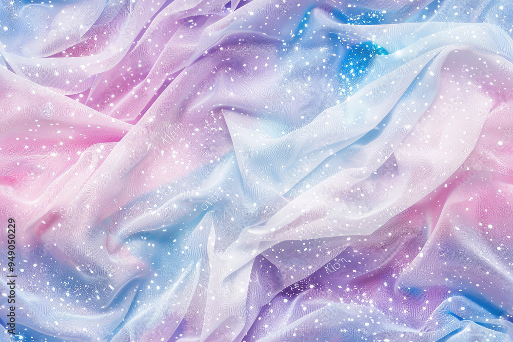 Poster abstract fabric texture with glitter in pastel gradient tones. soft waves of fabric with shining ele