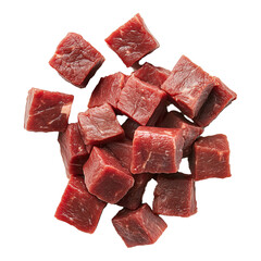 Diced Raw Fresh Beef Meat on isolated Transparent Background