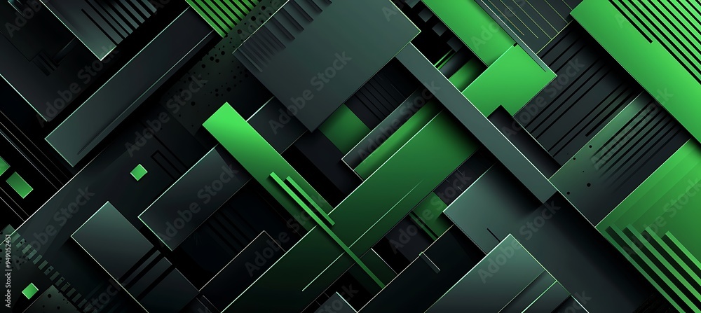 Poster an abstract background of green and black geometric patterns, symbolizing the swirl of modern techno
