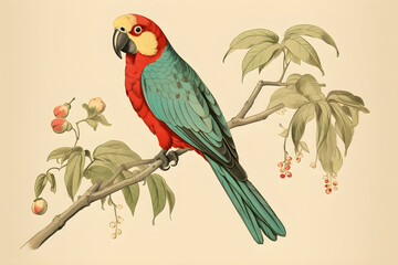 illustration with few colors of a parrot, parrot bird, red parrot