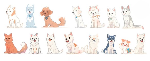 cute dog set character icon clipart vector illustration