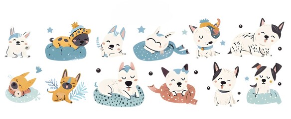 Obraz premium cute dog set character icon clipart vector illustration