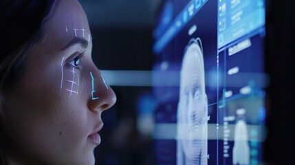 Software engineer developing facial recognition program using artificial intelligence
