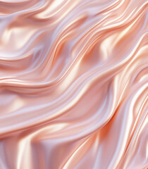 Obraz premium A pattern of waves made from peach fuzz-colored satin fabric, with each wave creating an illusion that it's undulating and swaying slightly in the air. The background is a solid light pink velvet, pr