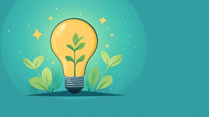 Light bulb with growing plant inside, idea and growth concept, flat design illustration