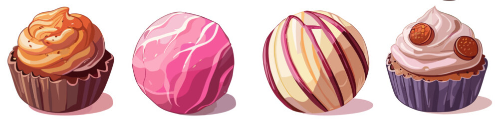 Fototapeta premium Illustration of a set of chocolate candies on a white background