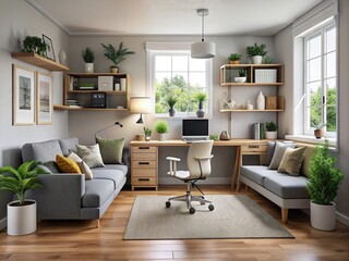 Fototapeta premium Flexible workspace layout for small homes living room