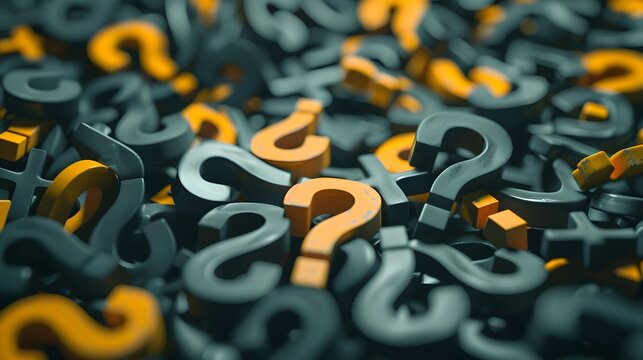 Scattered question marks with space for answers throughout