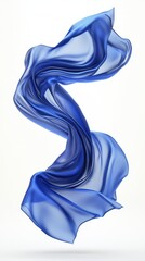Obraz premium The rich blue satin fabric elegantly floats, shimmering softly in the light, showcasing its smooth texture and flowing form