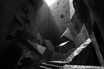 Abstract Monolithic Structure with Stairs in Shadow