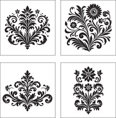 A black and white floral flower silhouette design collection