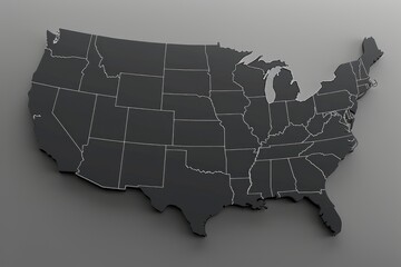 3D Map of the United States with State Borders