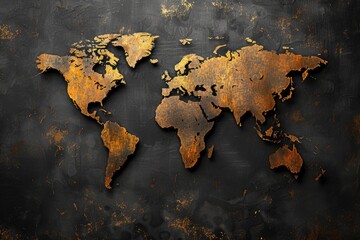 Rusty World Map on Black Background
