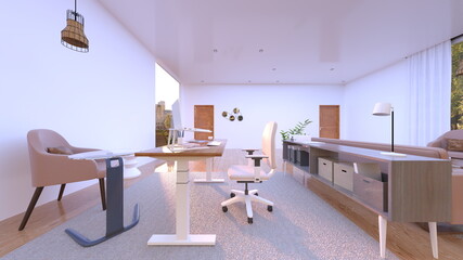 大きな窓があるリビングルーム
3DCGレンダリング