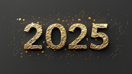 2025 Happy New Year 3d number gold on black background