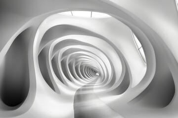 Obraz premium Abstract White Tunnel with Curved Walls and Light at the End