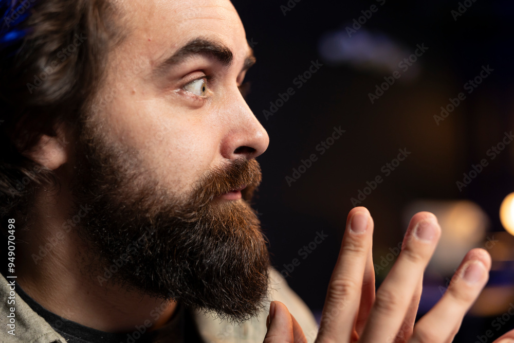Aufkleber self aware ai gaining consciousness, scaring afraid software engineer, close up shot. artificial int