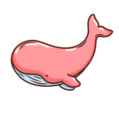 Cute pink hand drawn whale isolated on white background
