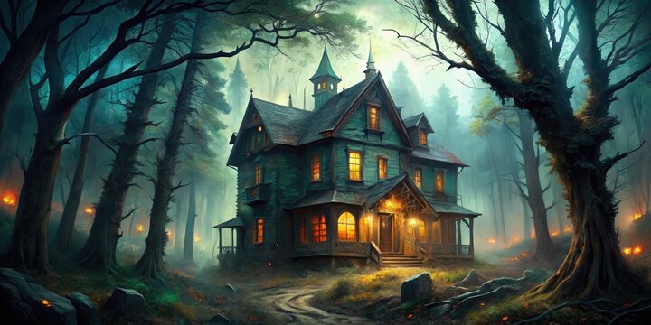 Haunted House Invitation Old School Eerie Forest Darkness Card Concept