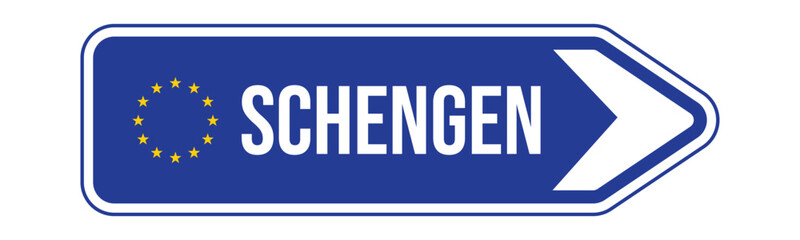 Schengen with European Union Flag Blue Arrow Sign