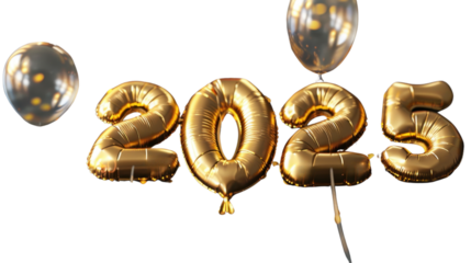 2025 Happy New Year 3d number balloon gold isolated on white background