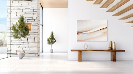 Modern interior with stylish decor and natural elements in contemporary design space